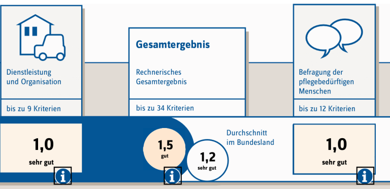Grafik zeigt Bewertungskriterien mit Punkten für Gesamtqualität und Kategorien auf einer Skala.